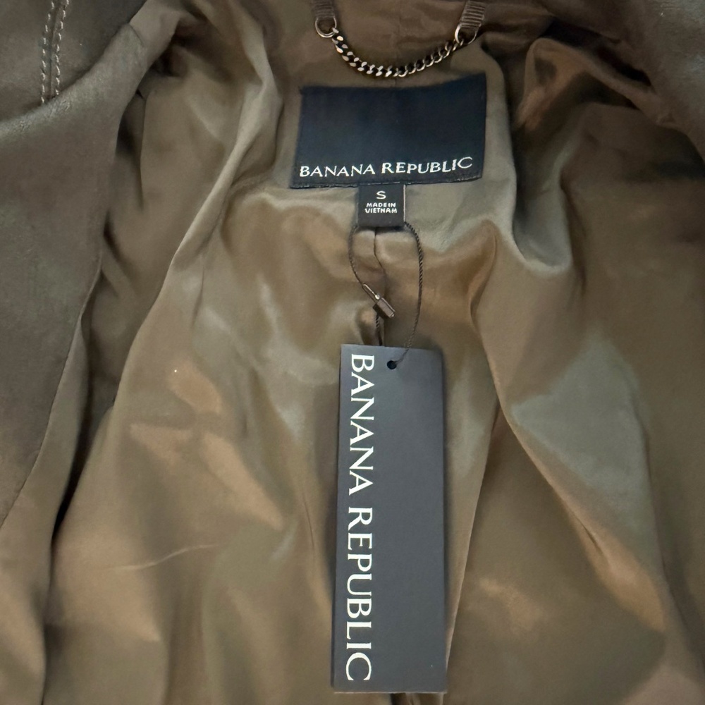 NWT Banana Republic Khaki Moto. Vegan Suede Jacket. Size S - Picture 9 of 13